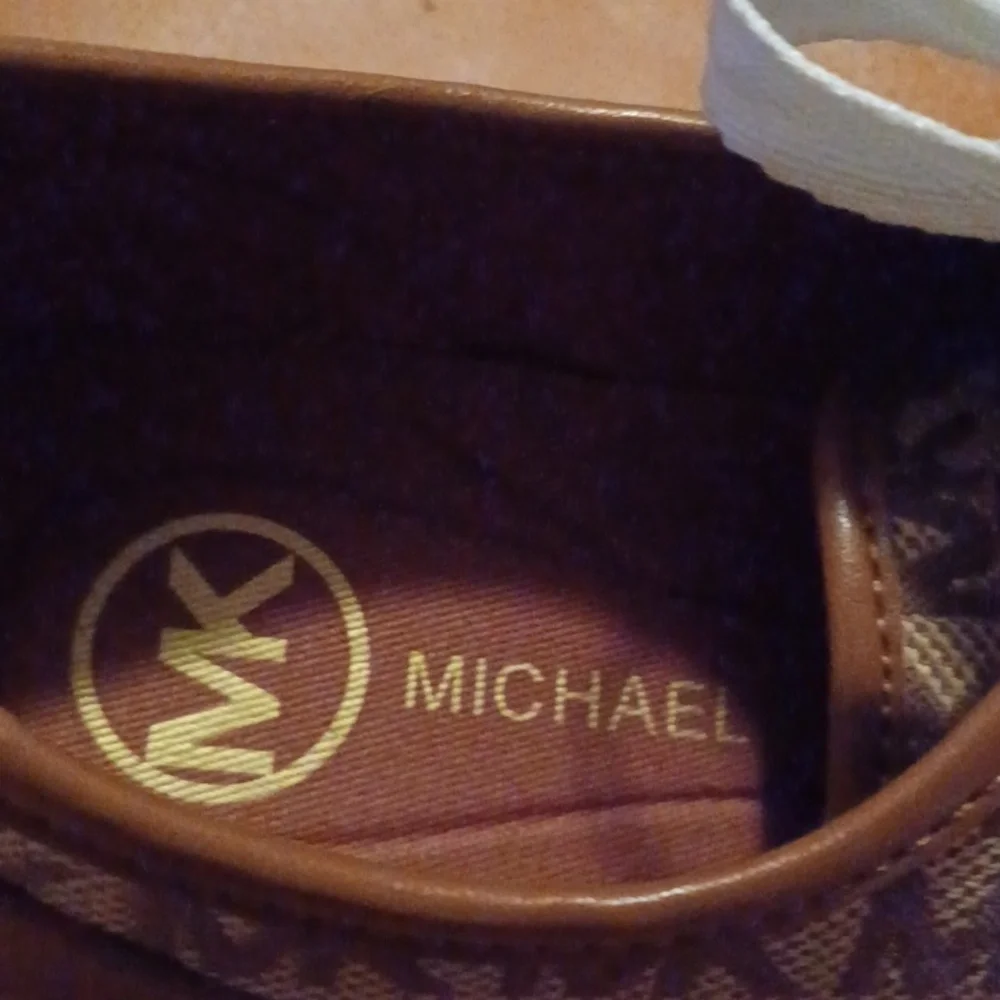 > Michael Kors Tan and Brown Monogram Sneakers Women's Size 8